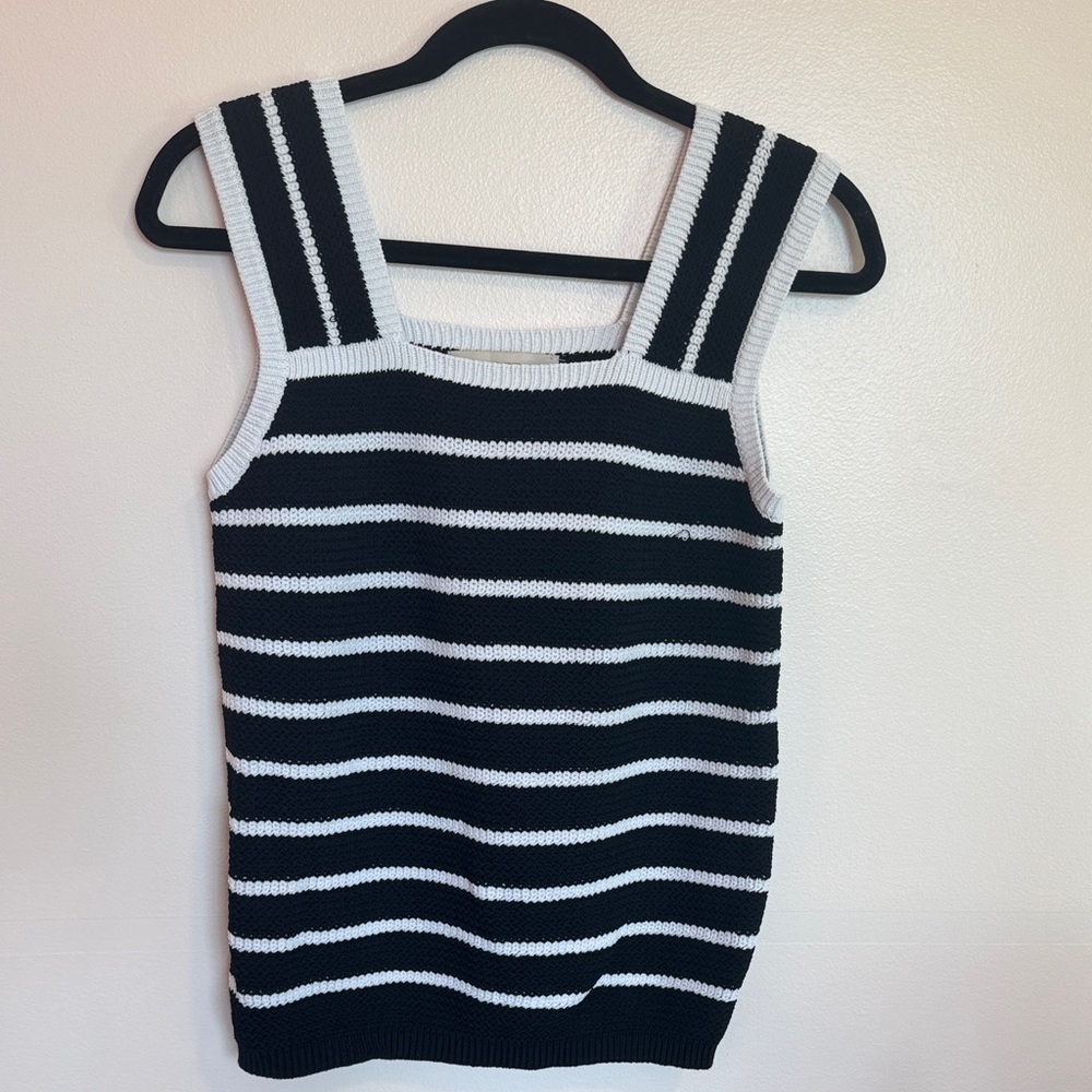 LOFT Black and White Striped Tank Top